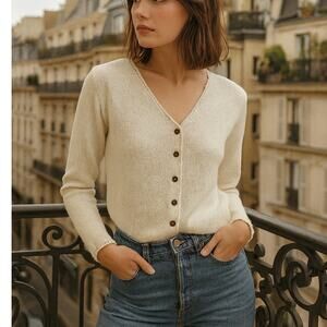 Vintage Sag Harbor Boulce Knit Cardigan Classic Prep Ecru Cream Sz XL Timeless